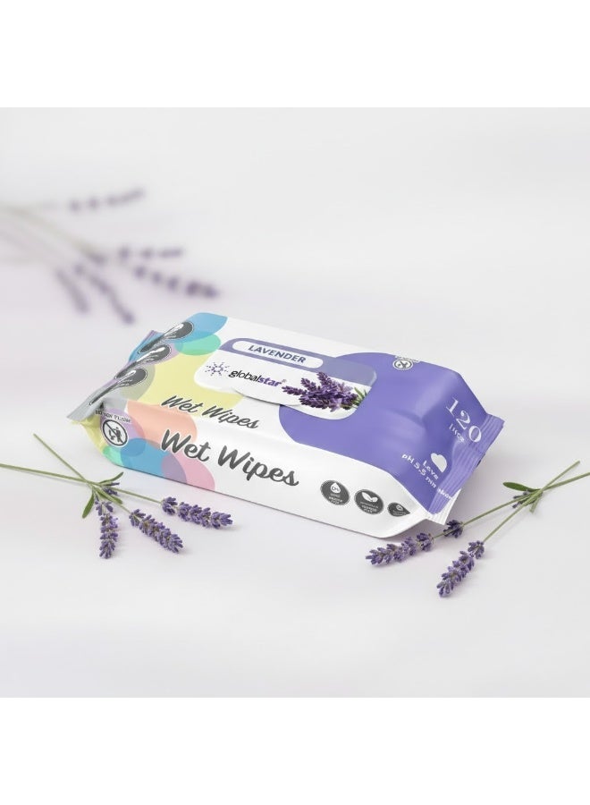 Globalstar Lavender Wet Wipes – 120pcs x 6, Alcohol-Free Moist Towelettes for Gentle Skin Care - Image 5